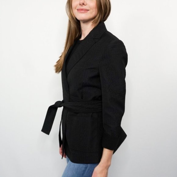NWT BCBG MaxAzria Black Conner Textured Belted Wrap Blazer Coat Suit Jacket XXS - Picture 4 of 8